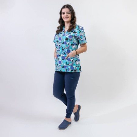 Costum medical cu bluza imprimata Lotus