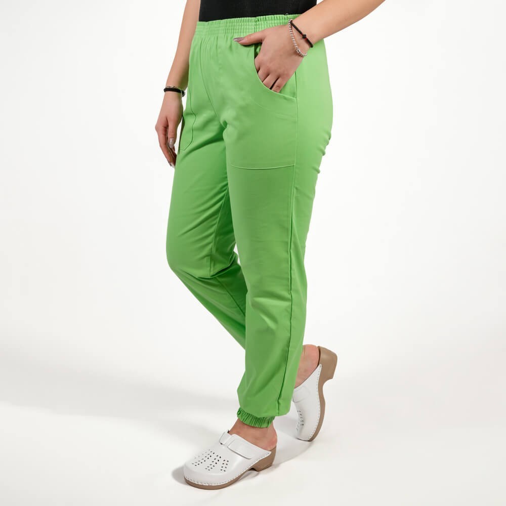 Costum Lotus 2, bluza asimetrica cu capse, pantaloni cu elastic in talie si manseta, verde island Costum Lotus 2, bluza asimetrica cu capse, pantaloni cu elastic in talie si manseta, verde island