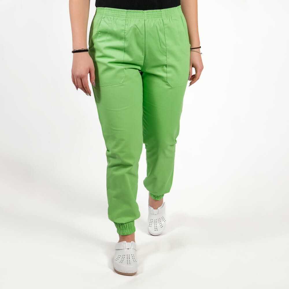 Costum Lotus 2, bluza asimetrica cu capse, pantaloni cu elastic in talie si manseta, verde island Costum Lotus 2, bluza asimetrica cu capse, pantaloni cu elastic in talie si manseta, verde island
