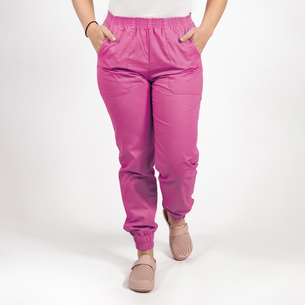 Costum Lotus 2, bluza asimetrica cu capse, pantaloni cu elastic in talie si manseta, fucsia Costum Lotus 2, bluza asimetrica cu capse, pantaloni cu elastic in talie si manseta, fucsia