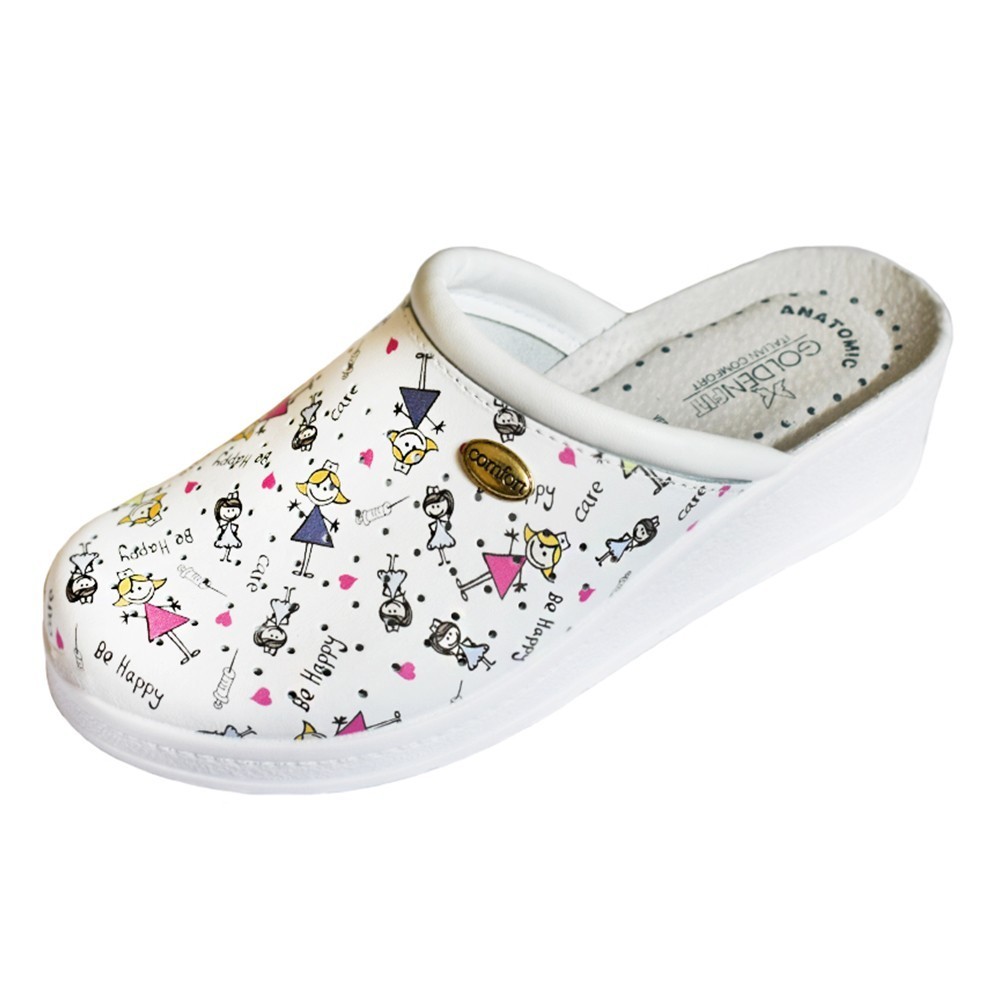 Saboti medicali din piele, cu imprimeu Fantasia 22 - Goldenfit 707/L