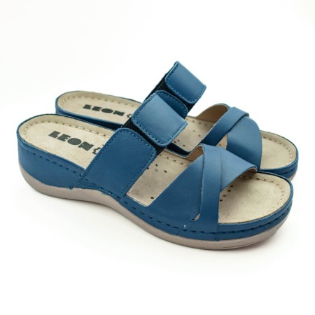 Saboti dama, de vara, din piele, Leon 909, albastru