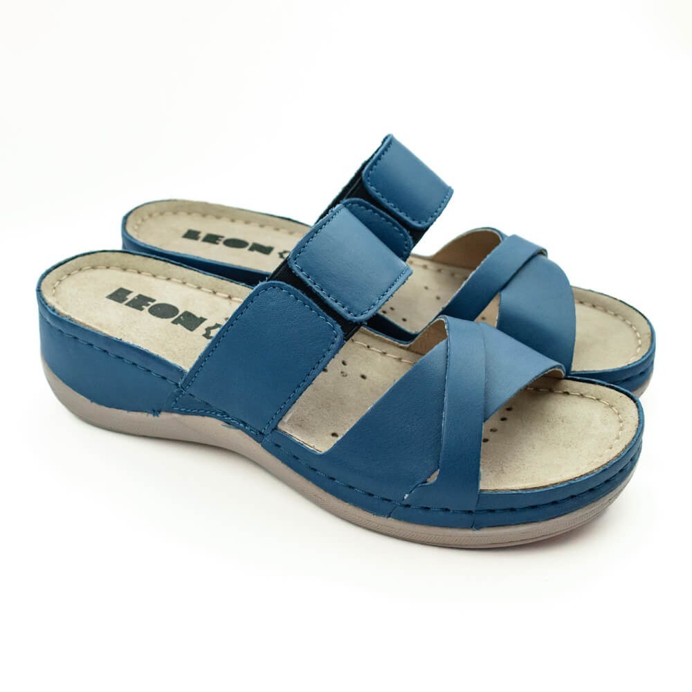 Saboti dama, de vara, din piele, Leon 909, albastru