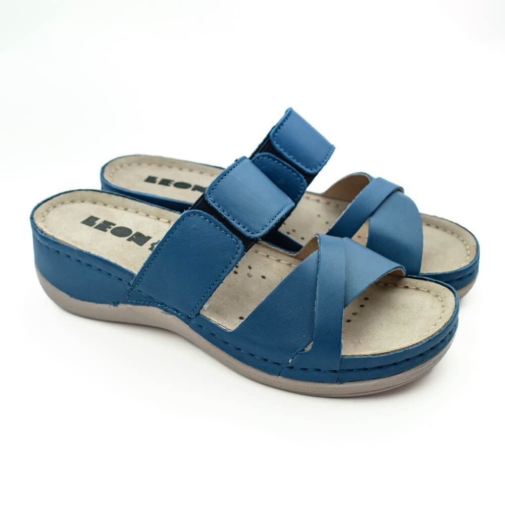 Saboti dama, de vara, din piele, Leon 909, albastru