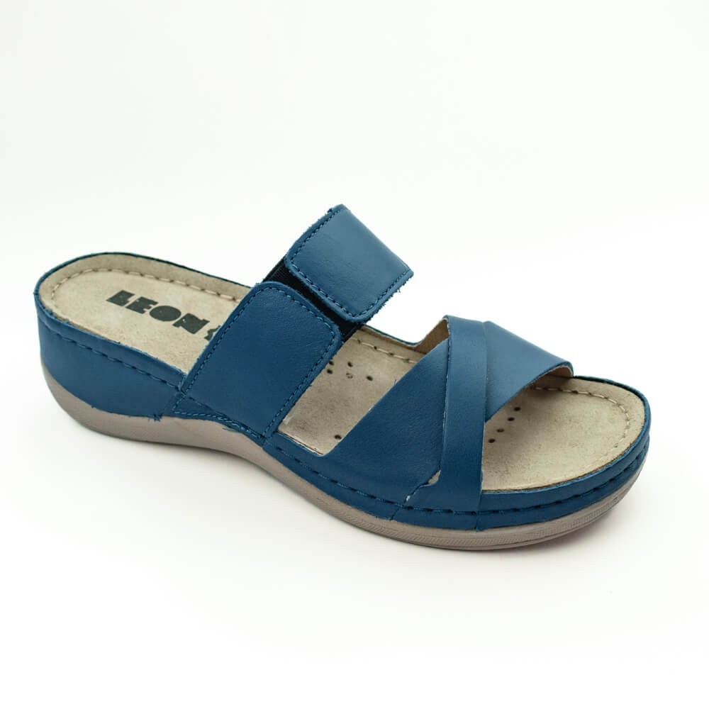 Saboti dama, de vara, din piele, Leon 909, albastru