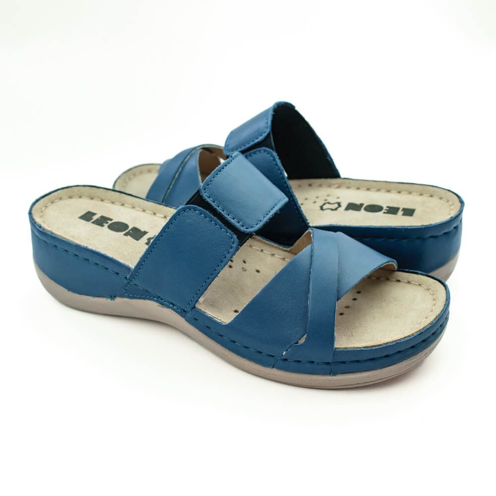 Saboti dama, de vara, din piele, Leon 909, albastru