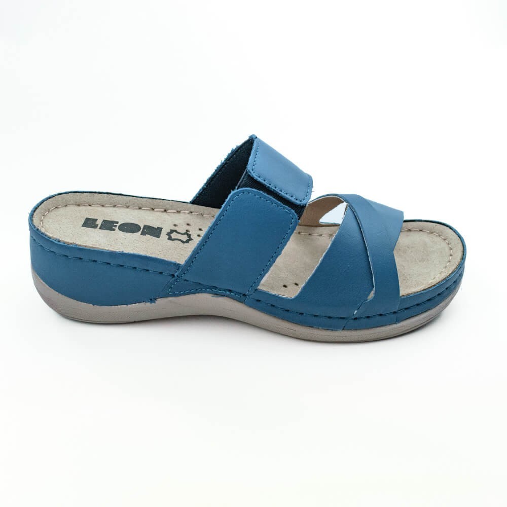 Saboti dama, de vara, din piele, Leon 909, albastru
