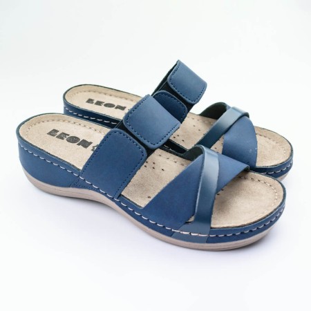 Saboti dama, de vara, din piele, Leon 909, albastru Orlando