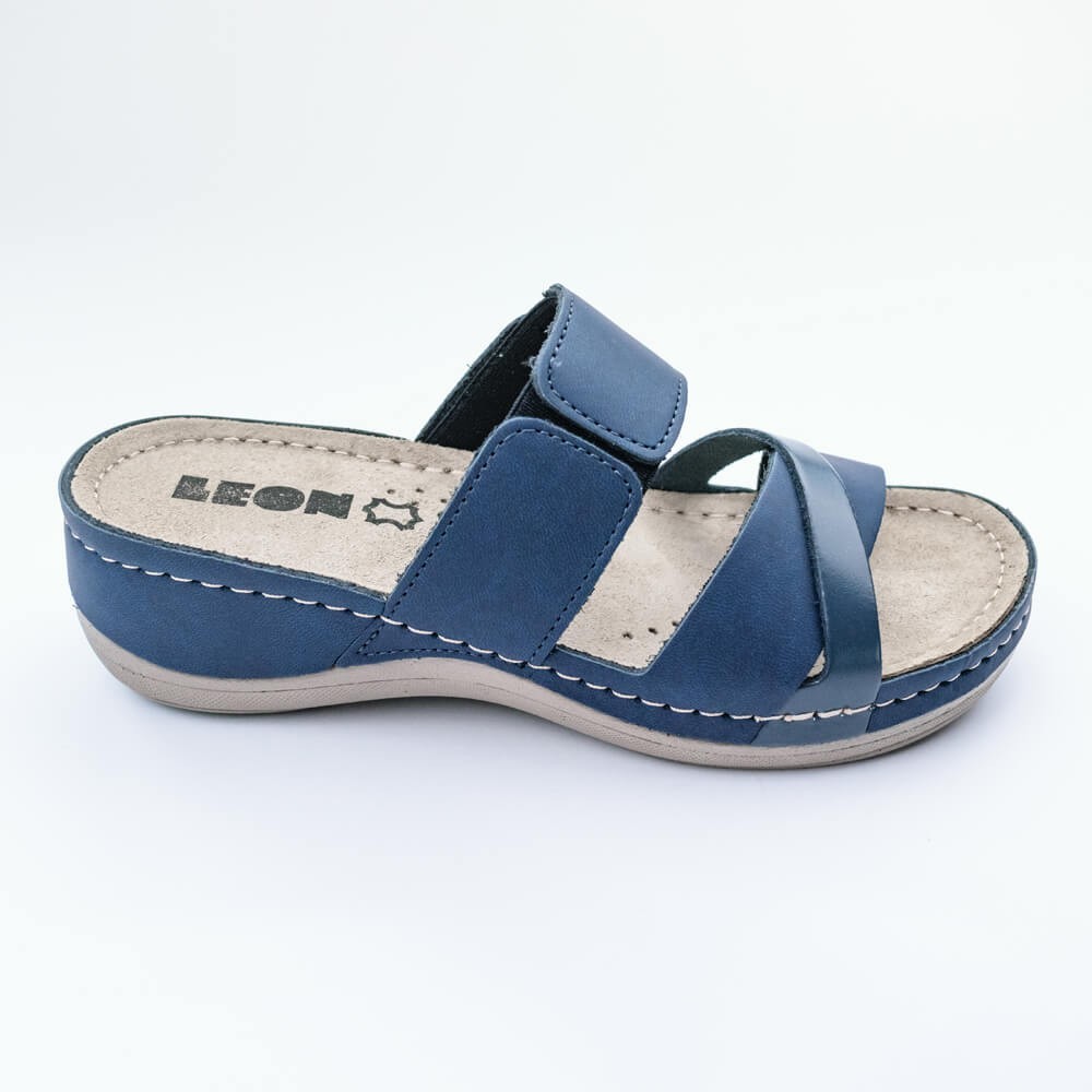 Saboti dama, de vara, din piele, Leon 909, albastru Orlando