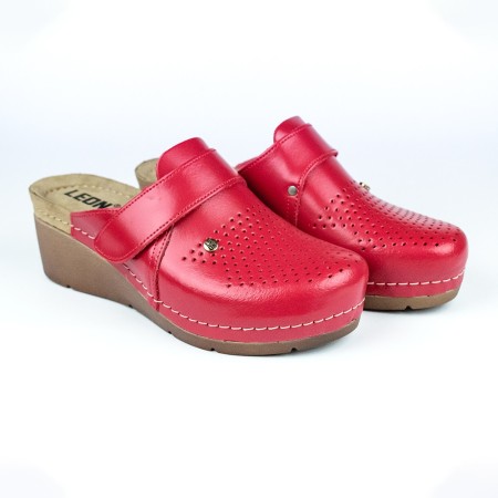 Saboti medicali, de dama, din piele, Leon 1001, rosu