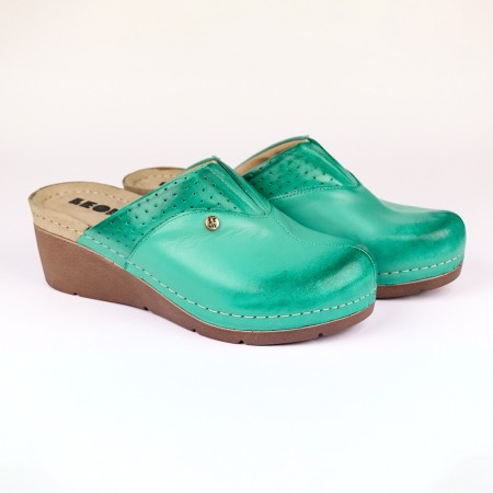 Saboti medicali Leon 1002, din piele, turcoaz