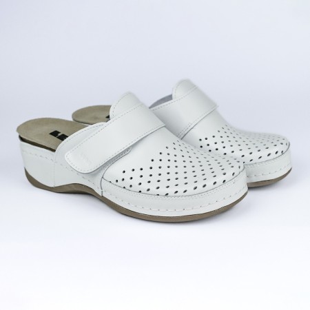 Saboti Leon 2022, de dama, din piele, alb