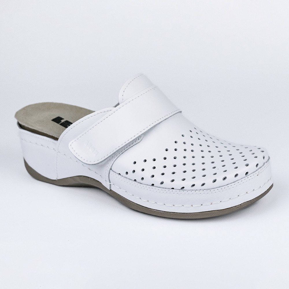 Saboti Leon 2022, de dama, din piele, alb