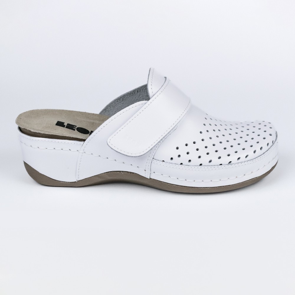 Saboti Leon 2022, de dama, din piele, alb