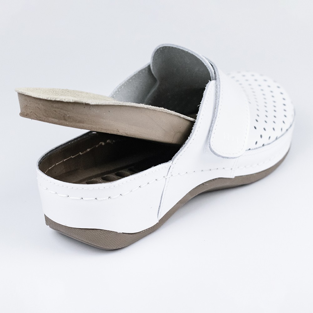 Saboti Leon 2022, de dama, din piele, alb