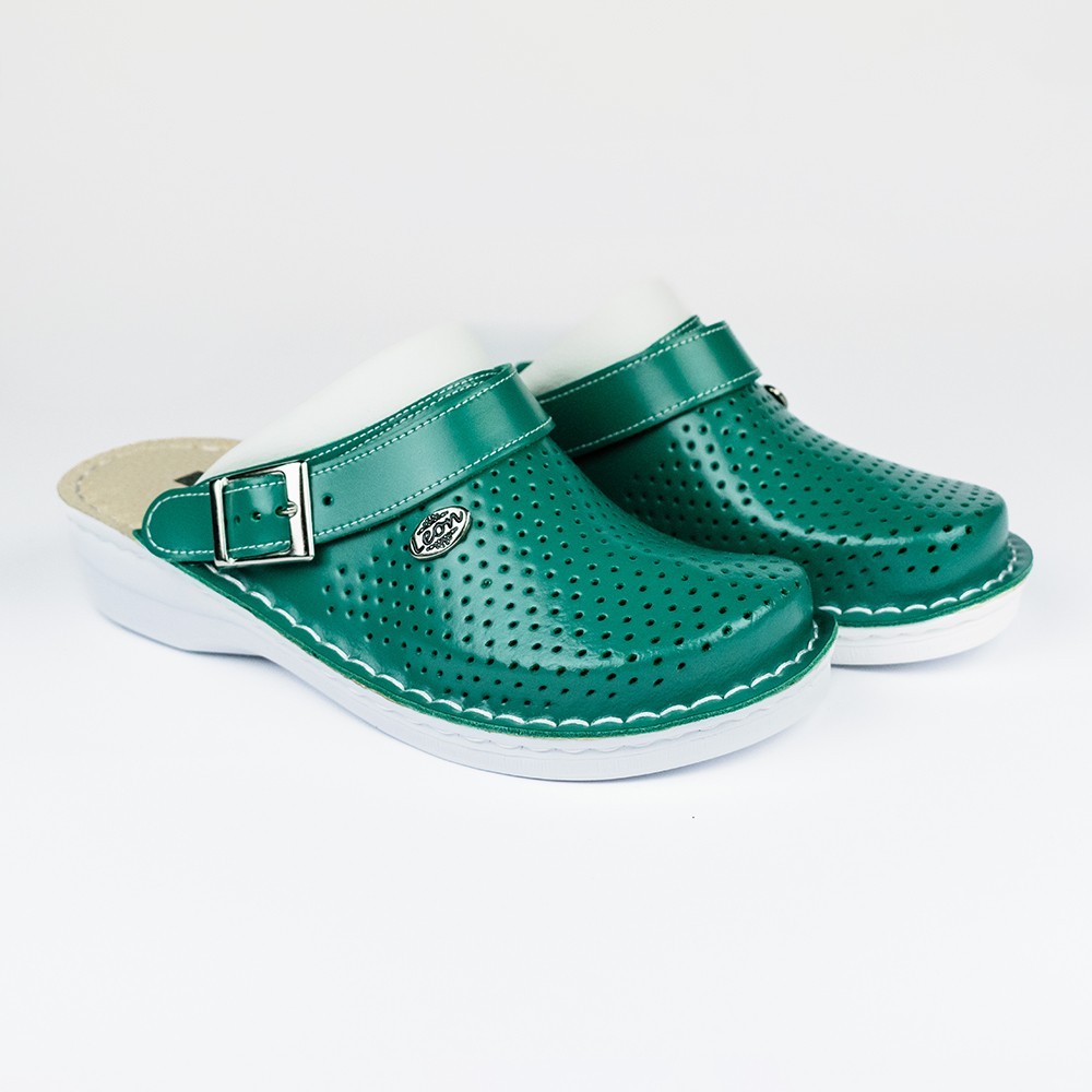 Saboti medicali, de dama, din piele, Leon V202, verde