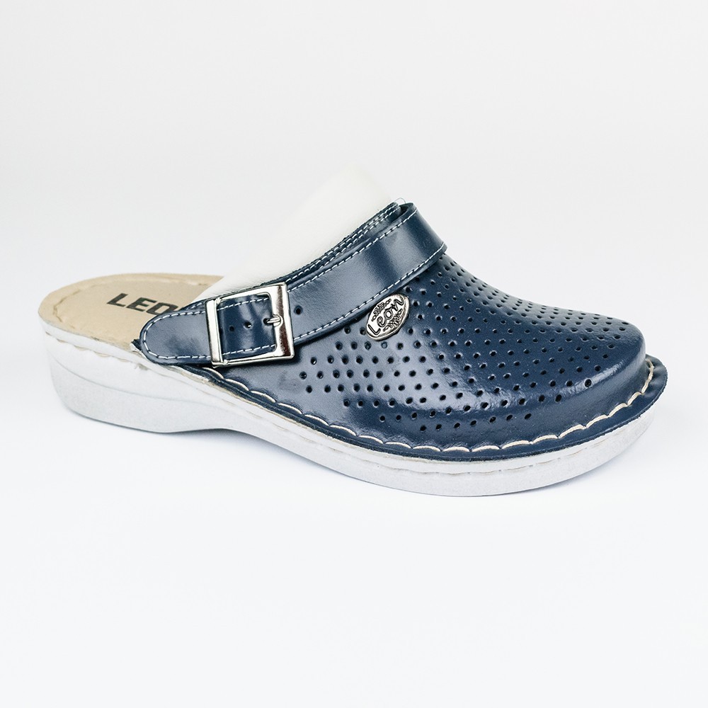 Saboti medicali, de dama, din piele, Leon V202, bleumarin