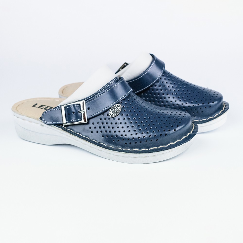 Saboti medicali, de dama, din piele, Leon V202, bleumarin