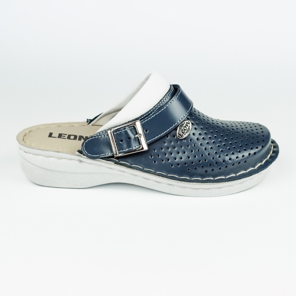 Saboti medicali, de dama, din piele, Leon V202, bleumarin