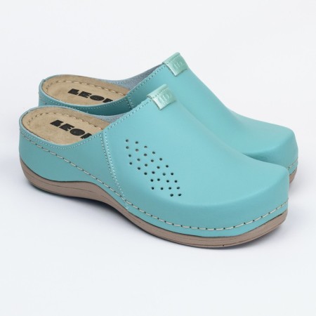 Saboti medicali, de dama, din piele, Leon 930 Bakkar, turcoaz mat