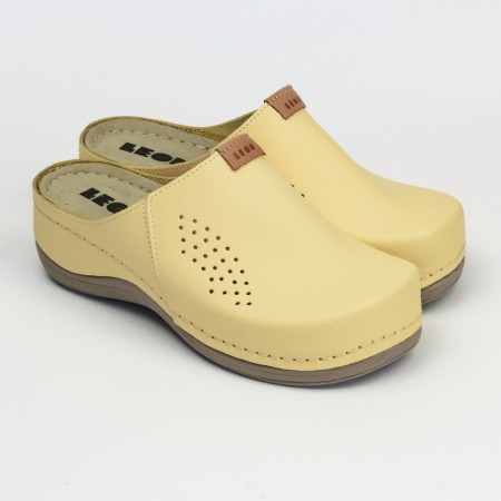 Saboti medicali, de dama, din piele, Leon 930 Bakkar, galben mat
