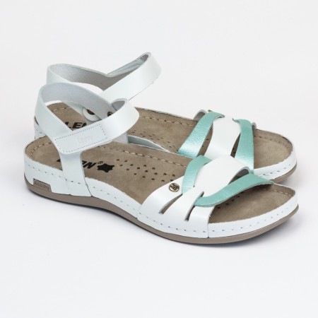 Sandale Leon 961, de vara, din piele, alb/turcoaz