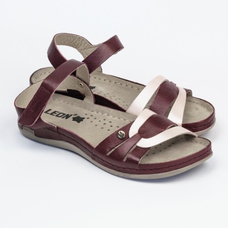 Sandale Leon 961, de vara, din piele, bordo