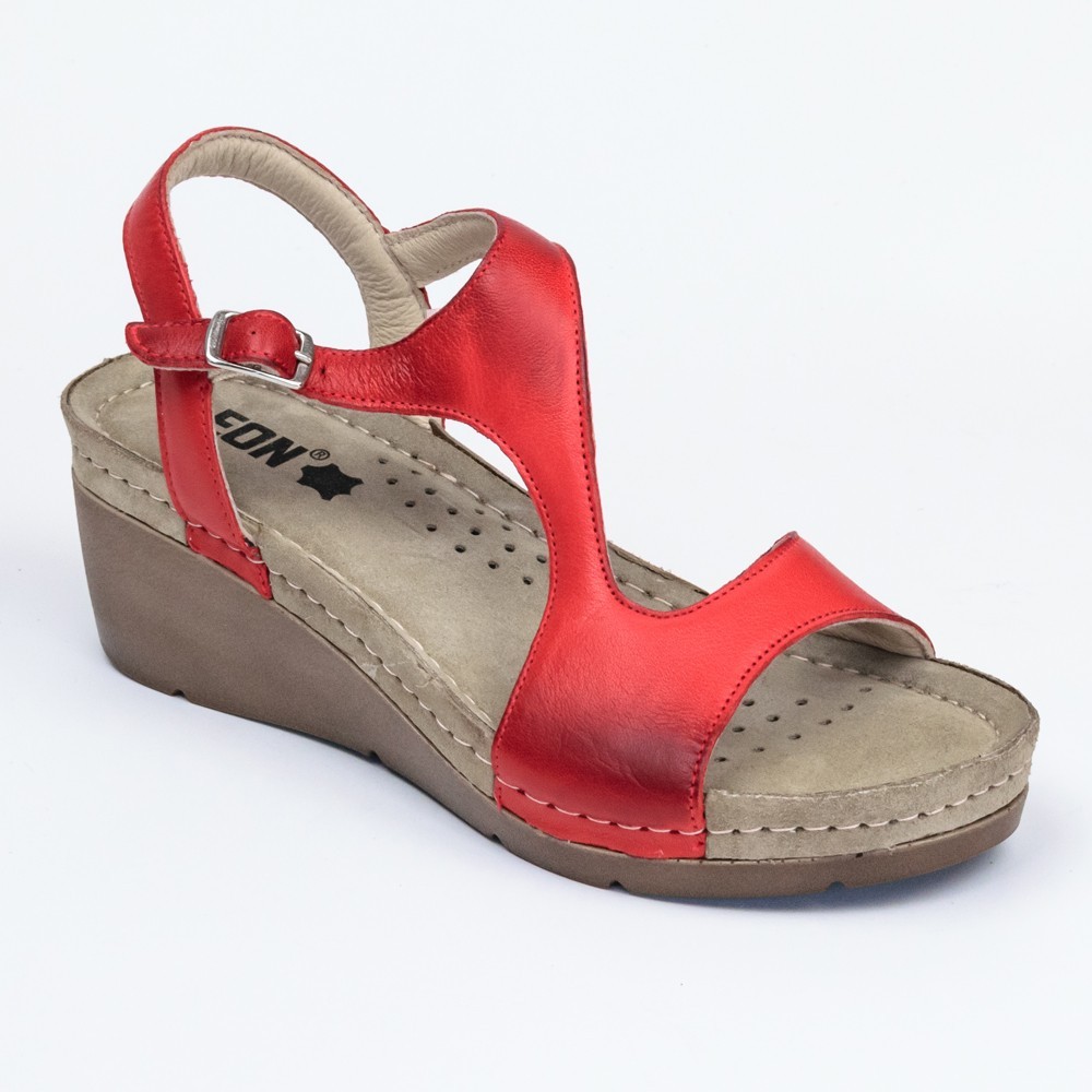 Sandale dama, de vara, din piele, Leon 1050, rosu