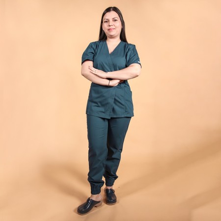 Costum Lotus 1, bluza kimono, pantaloni cu elastic in talie si manseta, turcoaz inchis