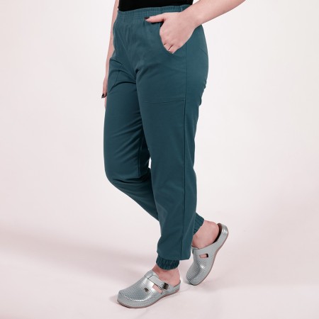 Pantalon unisex Lotus 2, cu elastic in talie si manseta, turcoaz inchis