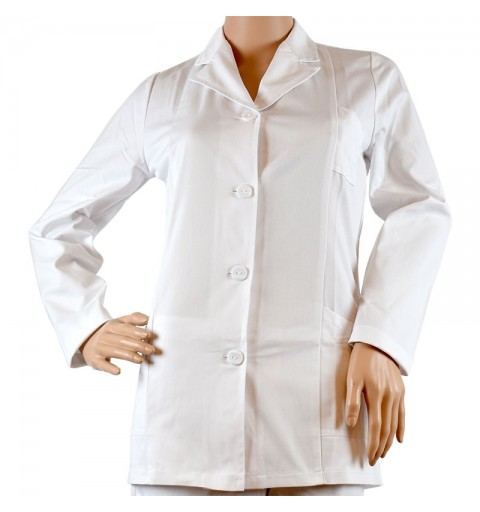 Jacheta alba cu guler pentru femei/barbati, maneca lunga - CF03