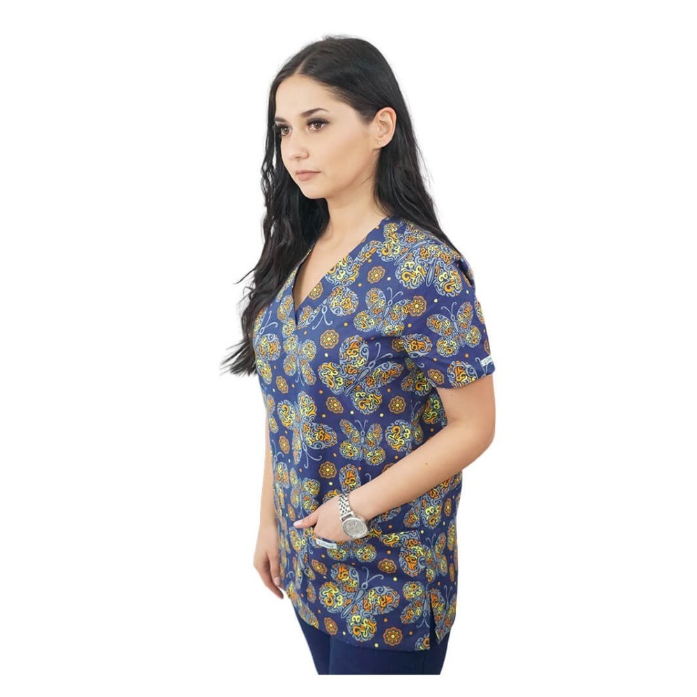 Bluza medicala imprimata Lotus, Tribal Butterfly