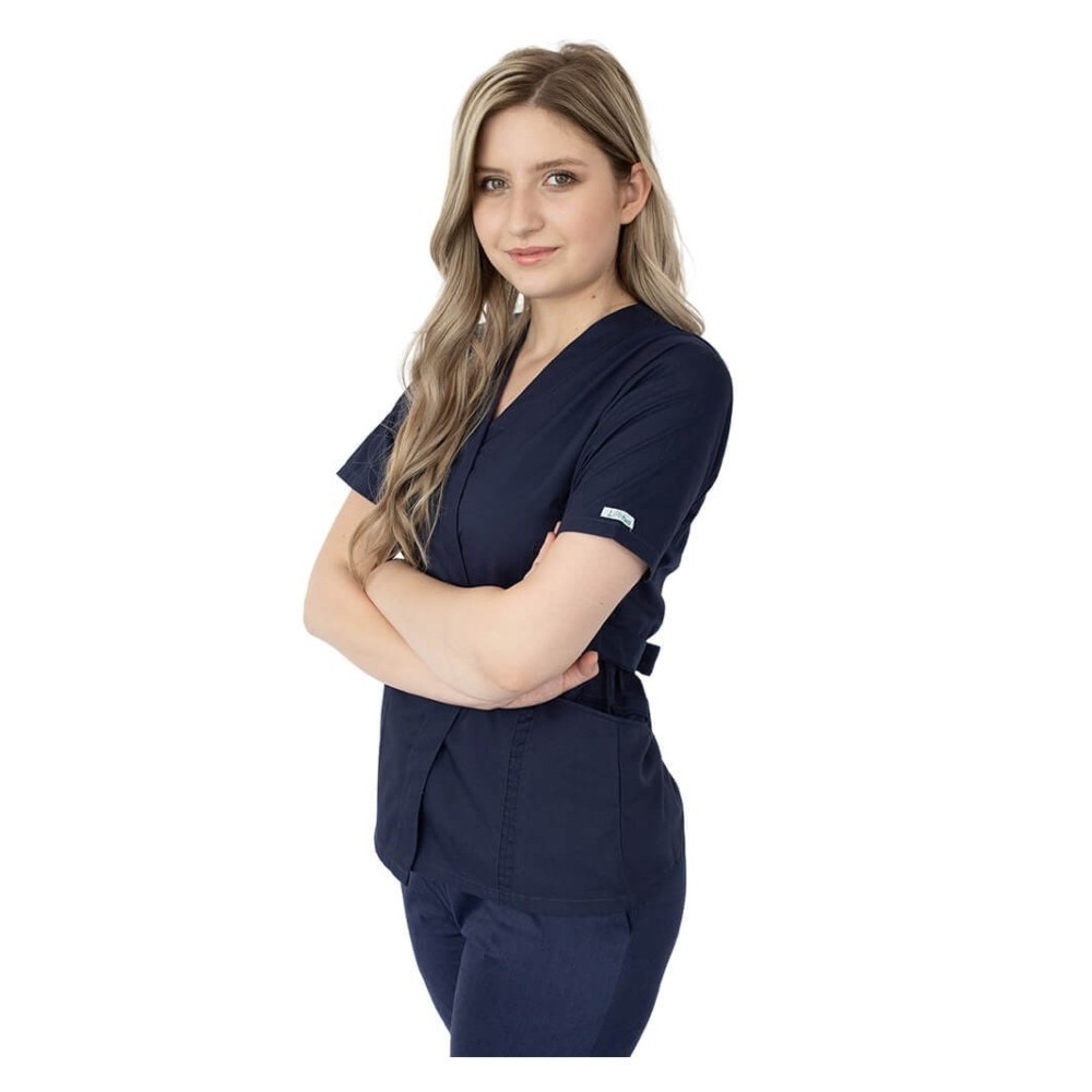 Bluza kimono cu maneca scurta, Lotus 2, bleumarin