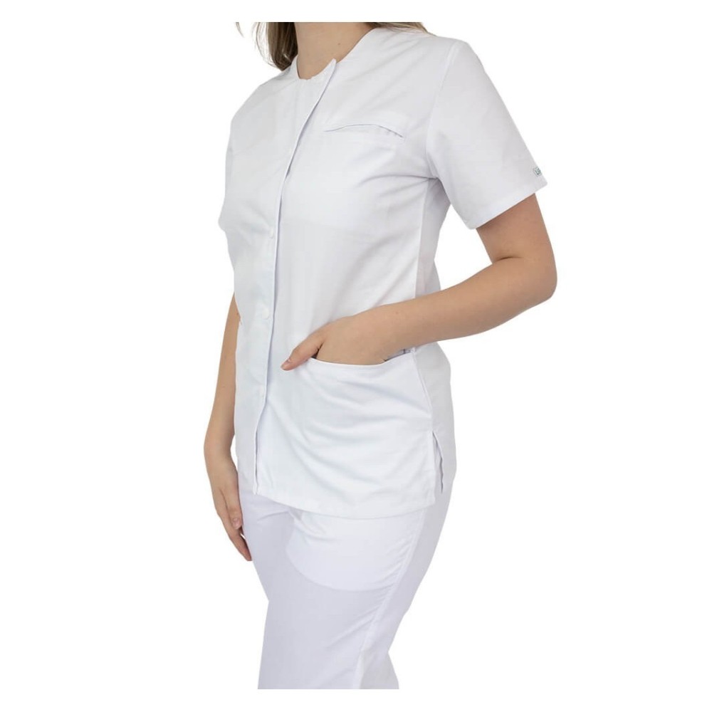Bluza asimetrica cu capse, Lotus 2, alb Bluza asimetrica cu capse, Lotus 2, alb