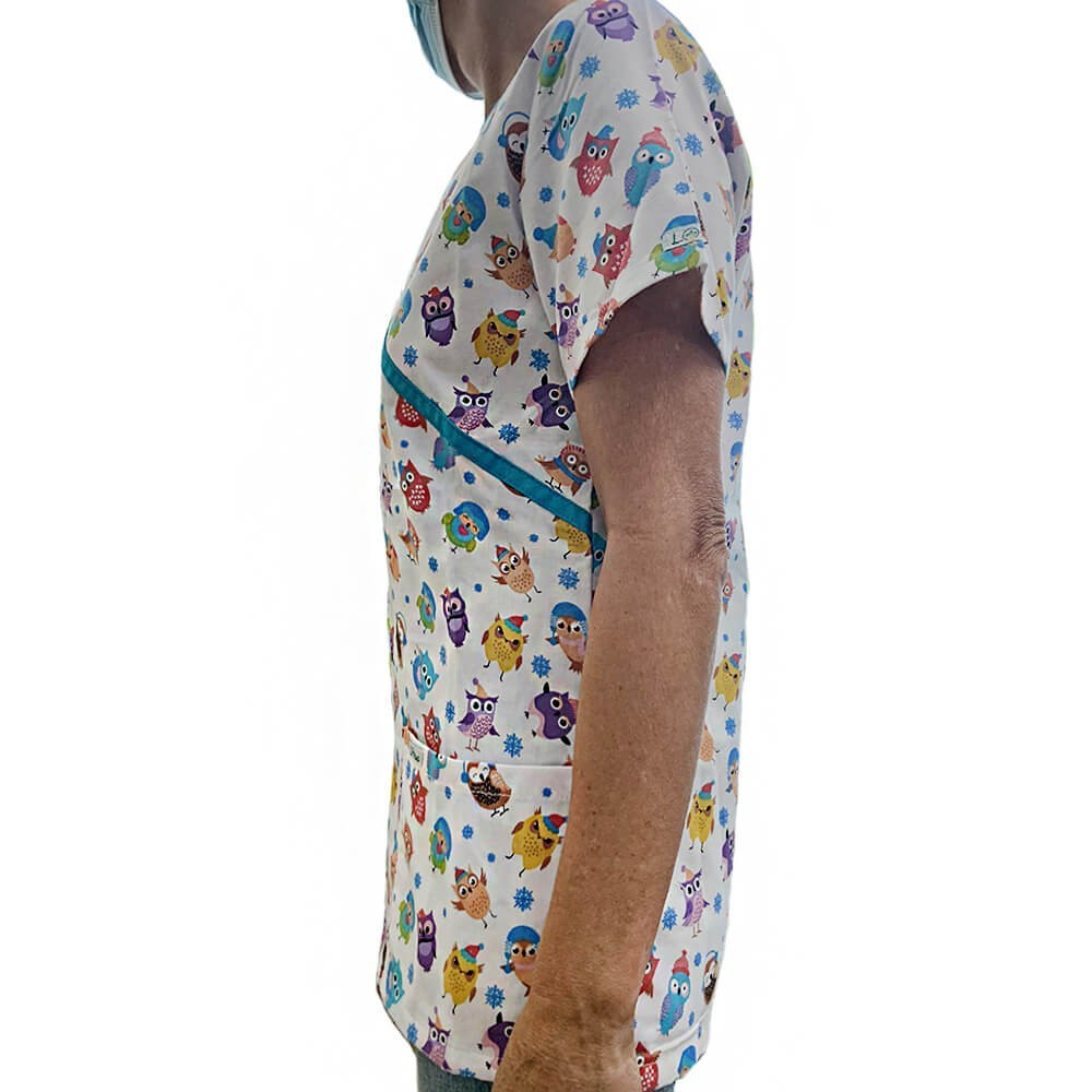 Bluza medicala imprimata Lotus, Happy Owl