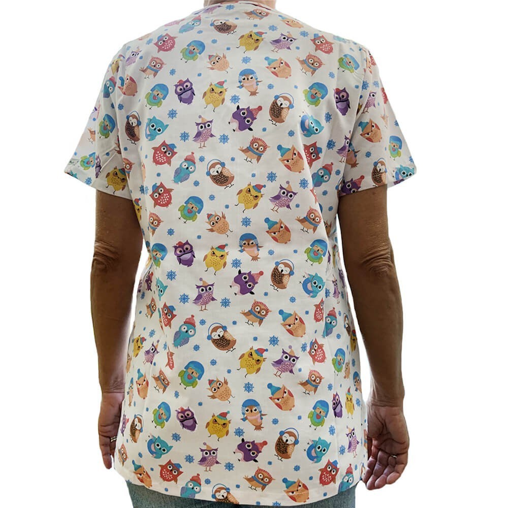 Bluza medicala imprimata Lotus, Happy Owl