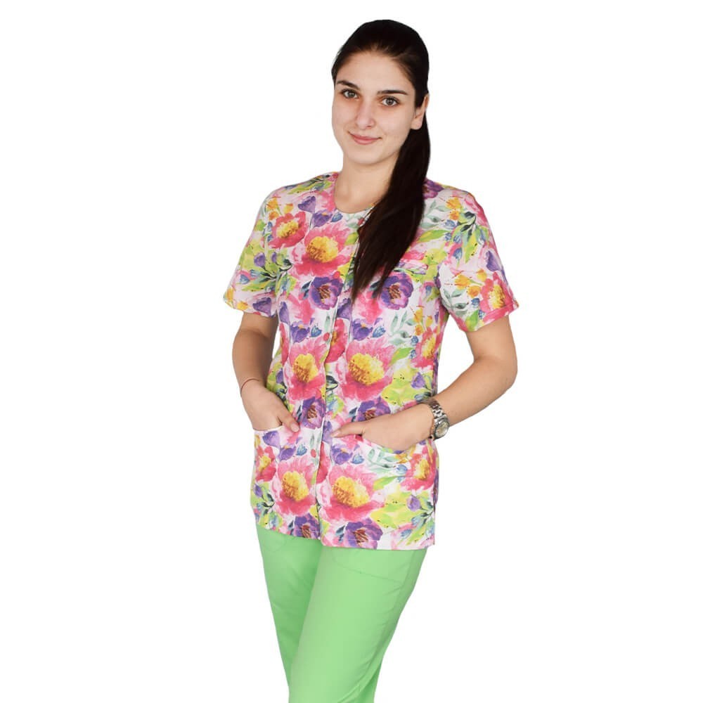 Bluza imprimata asimetrica, cu capse, Lotus 1, Pastel
