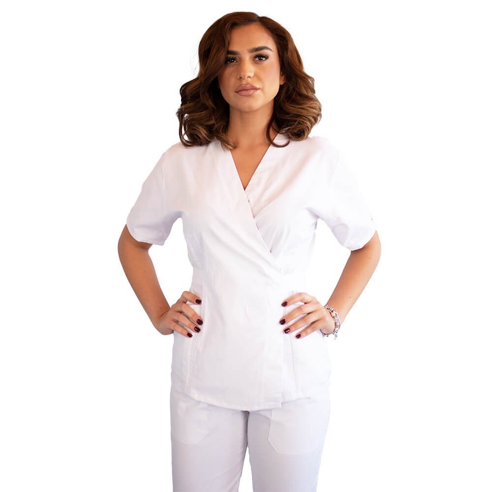 Bluza kimono cu maneca scurta, Lotus 2, alb