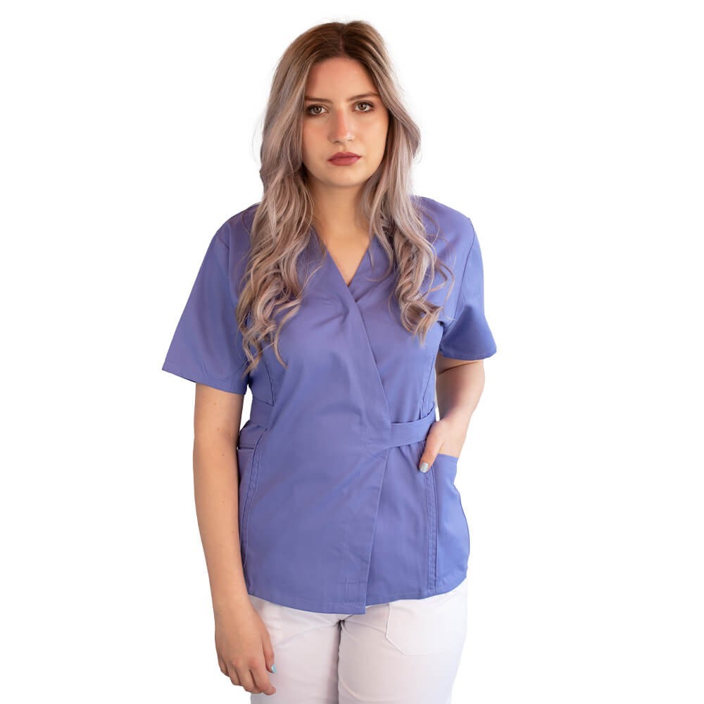 Bluza kimono cu maneca scurta, Lotus 2, albastru ciel