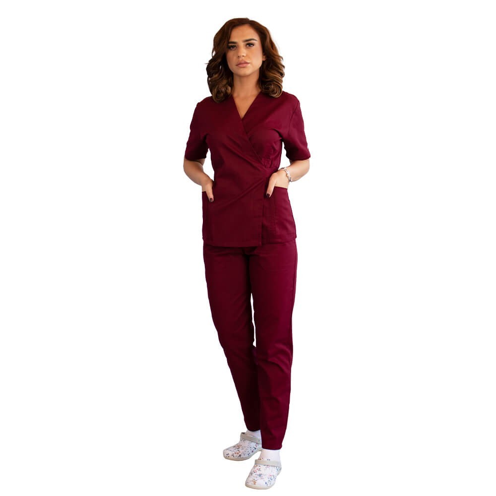 Bluza kimono cu maneca scurta, Lotus 2, visiniu