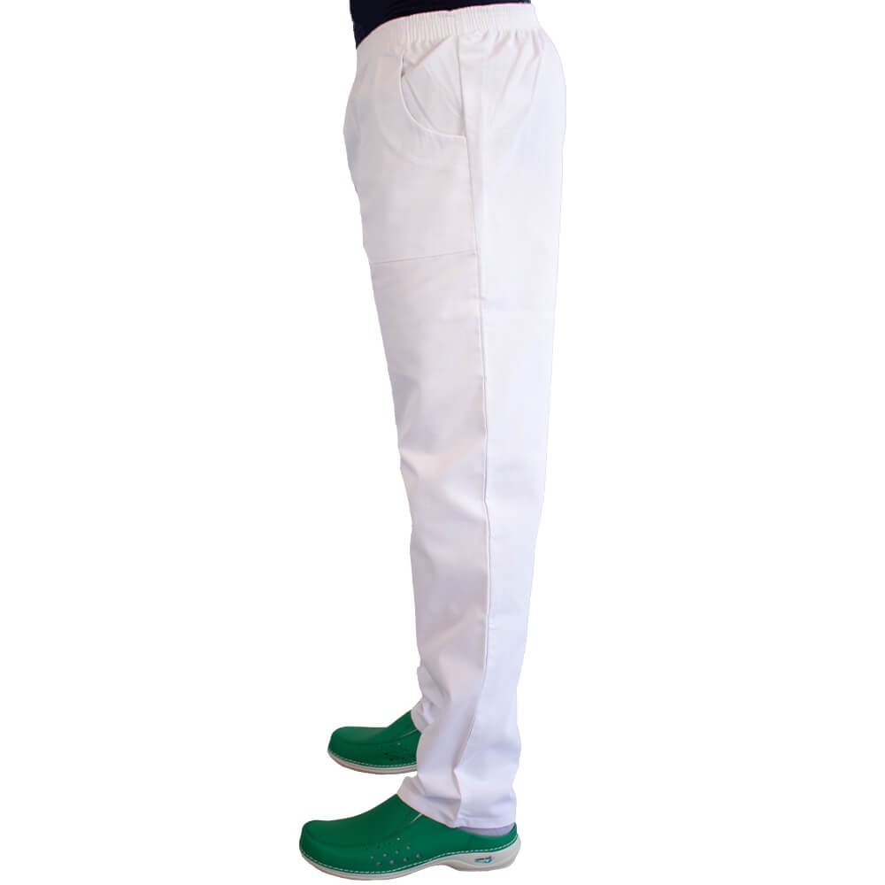 Pantalon unisex Lotus 2, cu elastic in talie, alb
