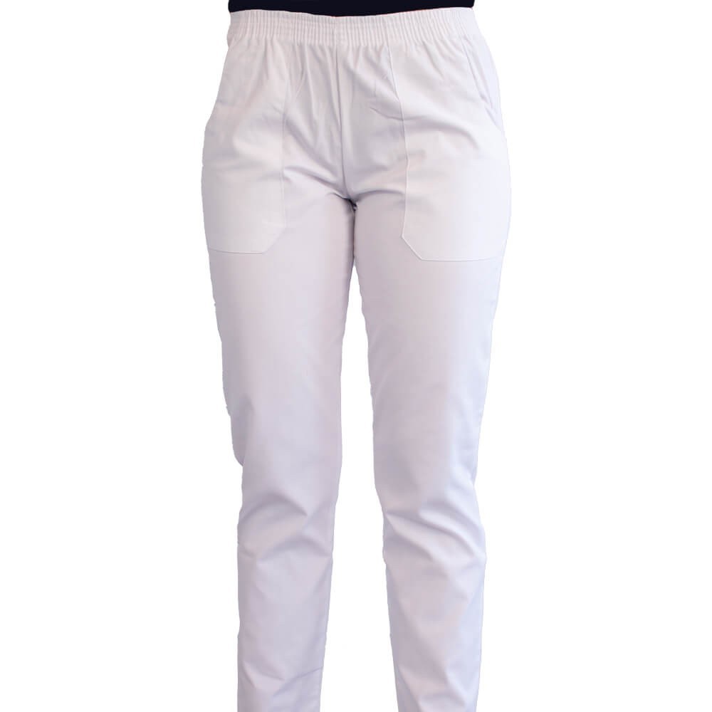 Pantalon unisex Lotus 2, cu elastic in talie, alb