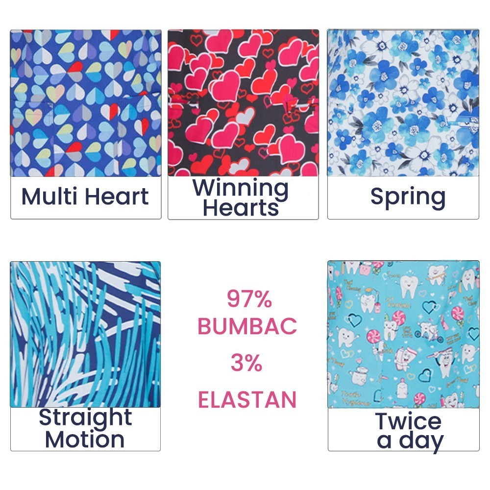 Bluza medicala imprimata, bumbac si elastan, Straight Motion