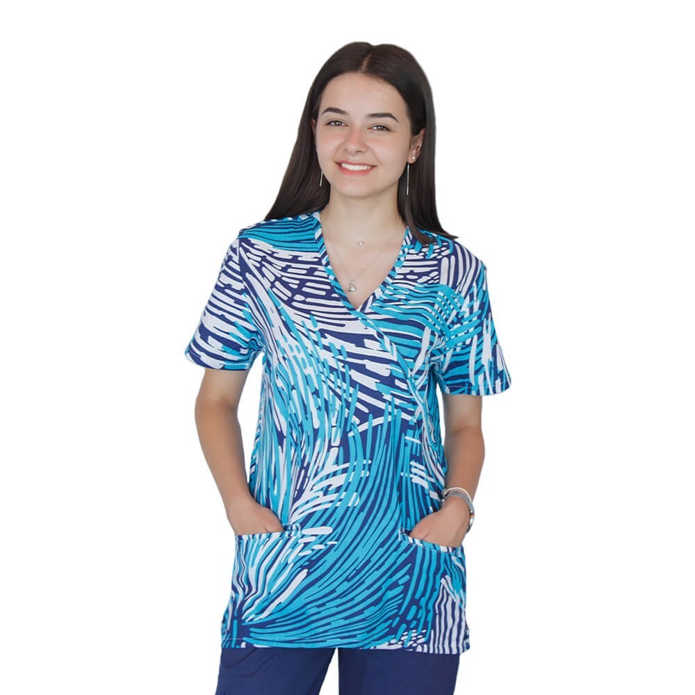 Bluza medicala imprimata, bumbac si elastan, Straight Motion