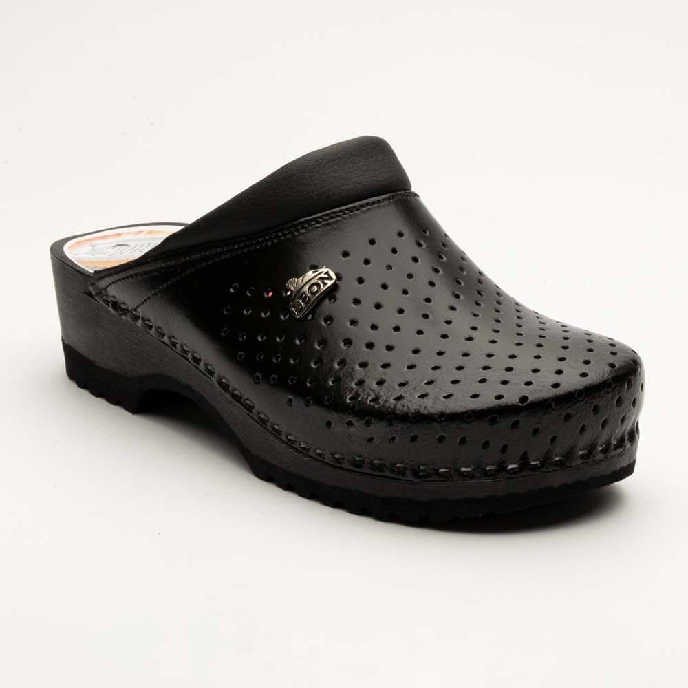 Saboti medicali Leon B2, cu talpa din lemn, negru