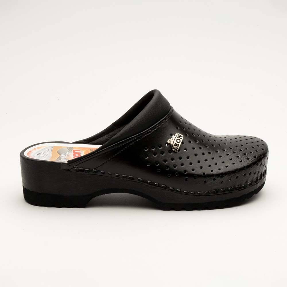 Saboti medicali Leon B2, cu talpa din lemn, negru