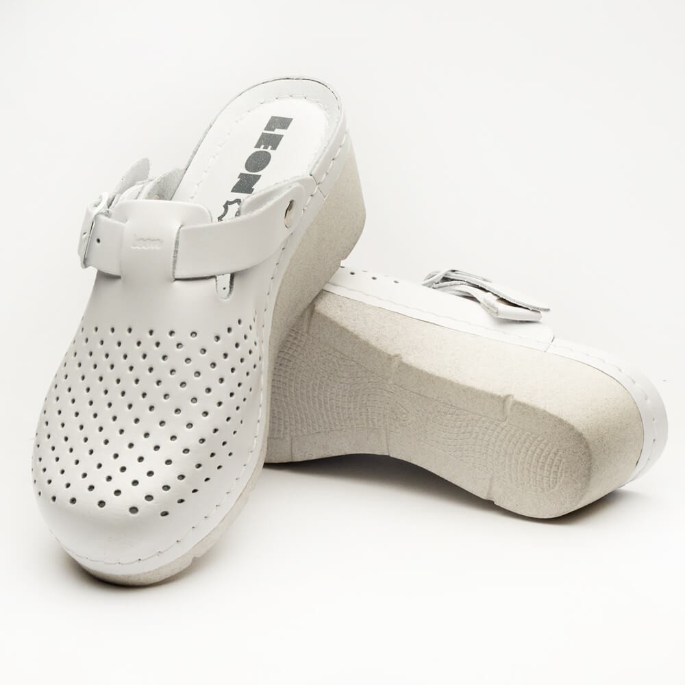 Saboti medicali Leon 1000, de dama, din piele, alb Saboti medicali Leon 1000, de dama, din piele, alb