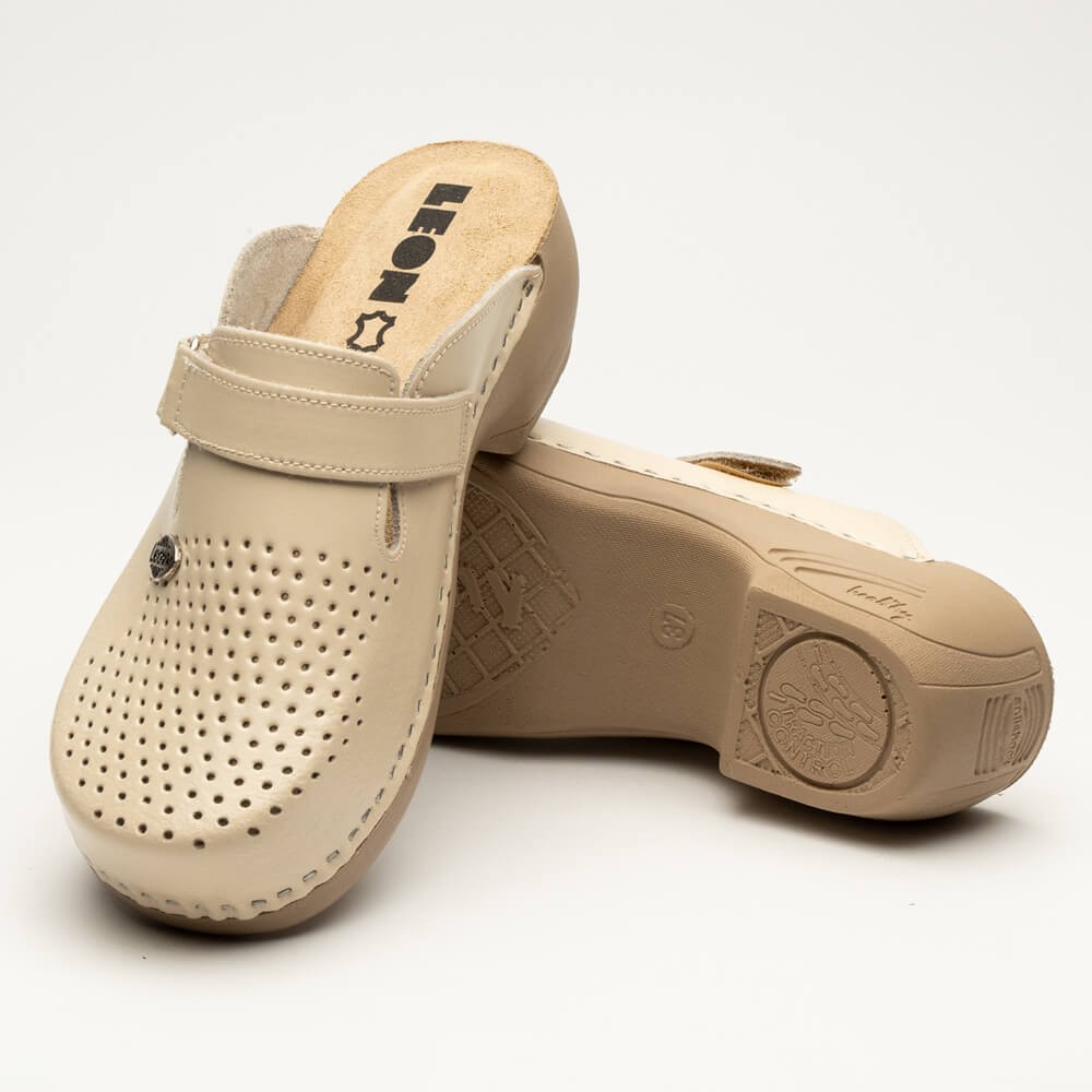 Saboti medicali Leon PU159, din piele, bej Saboti medicali Leon PU159, din piele, bej