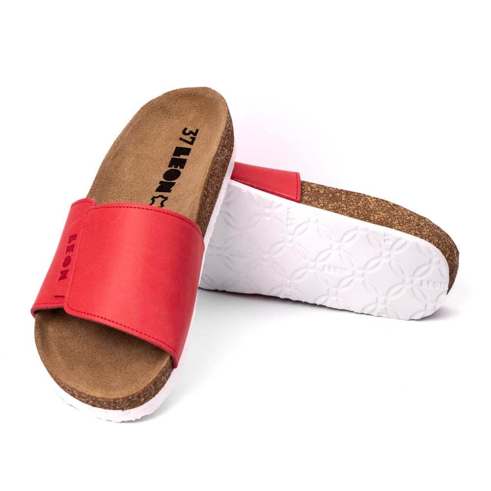 Saboti medicali de vara, din piele, Leon 4022 Orlando, rosu