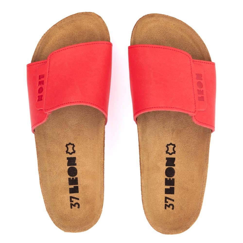 Saboti medicali de vara, din piele, Leon 4022 Orlando, rosu